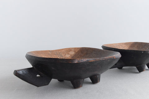 Vintage Folk Art Hand Carved Wooden Double Bowl