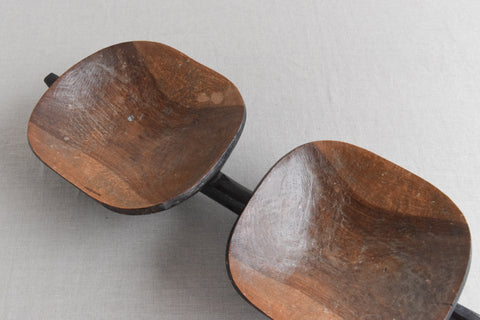 Vintage Folk Art Hand Carved Wooden Double Bowl