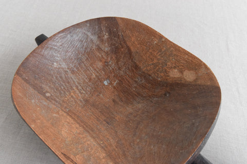 Vintage Folk Art Hand Carved Wooden Double Bowl