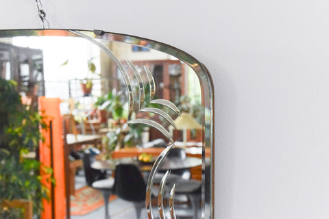 Vintage Frameless Bevelled Wall Mirror with Cut Glass