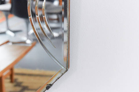 Vintage Frameless Bevelled Wall Mirror with Cut Glass