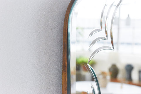 Vintage Frameless Bevelled Wall Mirror with Cut Glass