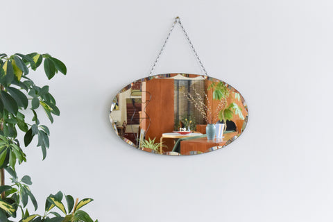 Vintage Frameless Oval Bevelled Mirror