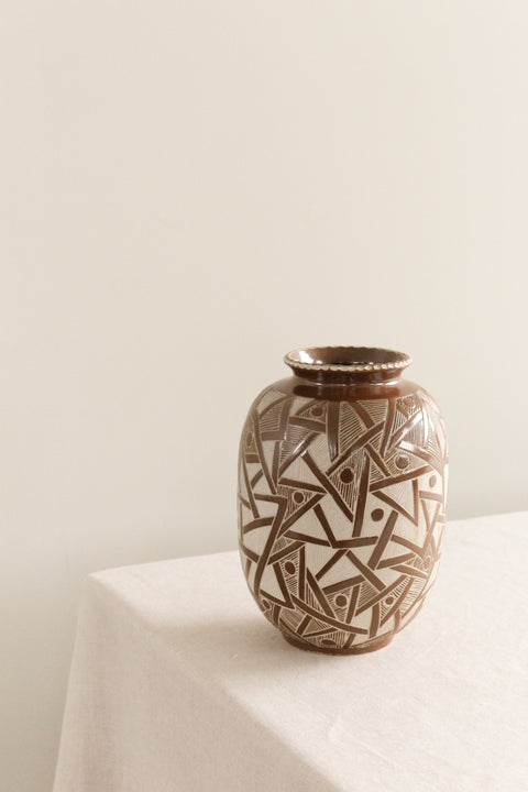 Vintage Geometric Patterned Studio Pottery Vase