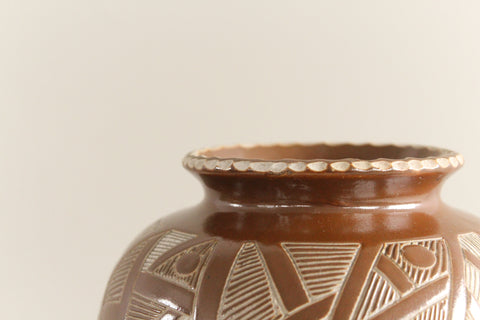 Vintage Geometric Patterned Studio Pottery Vase