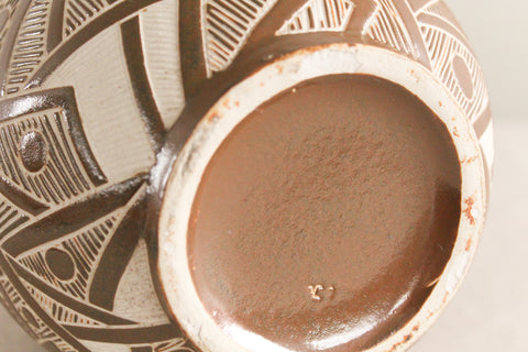 Vintage Geometric Patterned Studio Pottery Vase