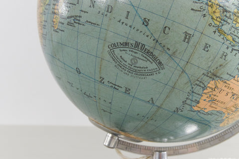 Vintage German Glass Light Up Columbus DUO Erdglobus Globe by Paul Oestergaard