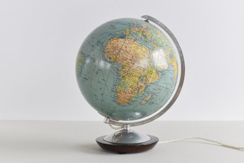 Vintage German Glass Light Up Columbus DUO Erdglobus Globe by Paul Oestergaard