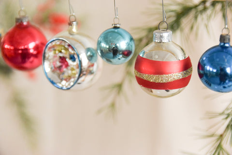 Vintage Glass Christmas Tree Baubles / Ornaments Set of 12 Boxed Assorted