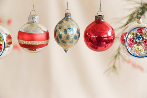 Vintage Glass Christmas Tree Baubles / Ornaments Set of 12 Boxed Assorted