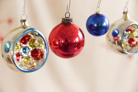 Vintage Glass Christmas Tree Baubles / Ornaments Set of 12 Boxed Assorted