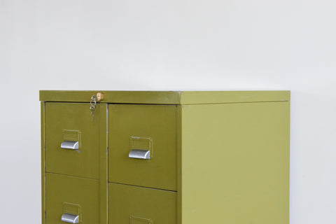 Vintage Green 10 Drawer Metal Filing Cabinet