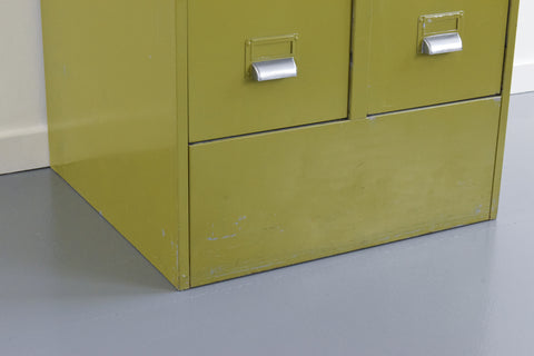 Vintage Green 10 Drawer Metal Filing Cabinet