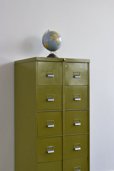 Vintage Green 10 Drawer Metal Filing Cabinet