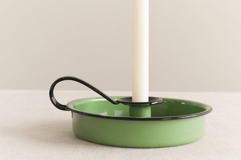 Vintage Rustic Green Enamel Candle Holder
