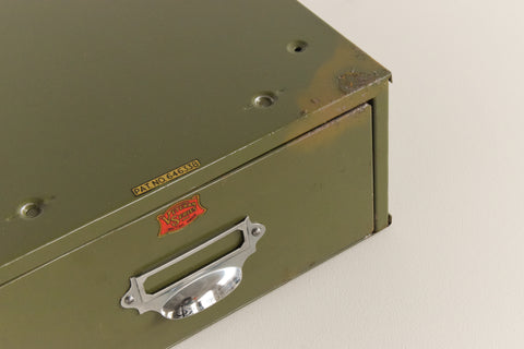 Vintage Green Metal Filing Box Single Drawer Veteran Series