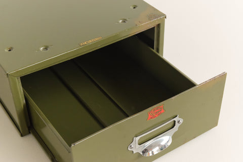 Vintage Green Metal Filing Box Single Drawer Veteran Series