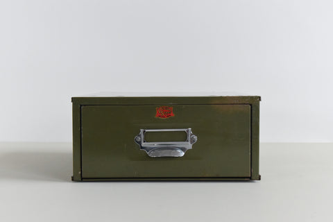 Vintage Green Metal Filing Box Single Drawer Veteran Series