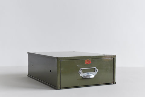 Vintage Green Metal Filing Box Single Drawer Veteran Series