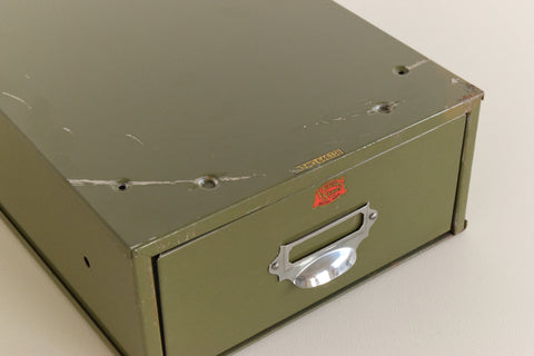 Vintage Green Metal Filing Box Single Drawer Veteran Series