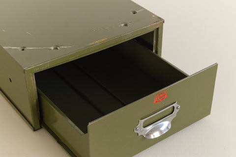Vintage Green Metal Filing Box Single Drawer Veteran Series