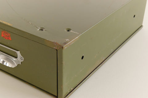 Vintage Green Metal Filing Box Single Drawer Veteran Series