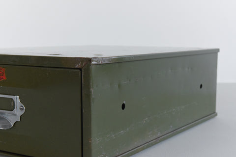 Vintage Green Metal Filing Box Single Drawer Veteran Series