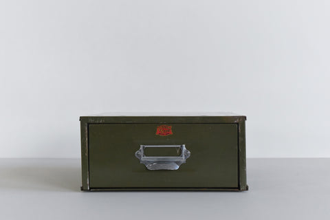 Vintage Green Metal Filing Box Single Drawer Veteran Series