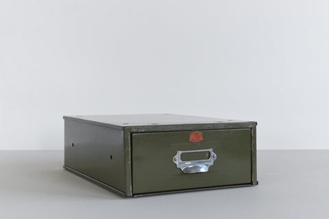 Vintage Green Metal Filing Box Single Drawer Veteran Series