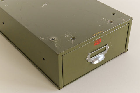 Vintage Green Metal Filing Box Single Drawer Veteran Series