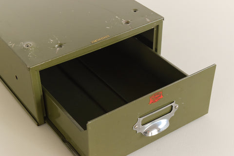 Vintage Green Metal Filing Box Single Drawer Veteran Series