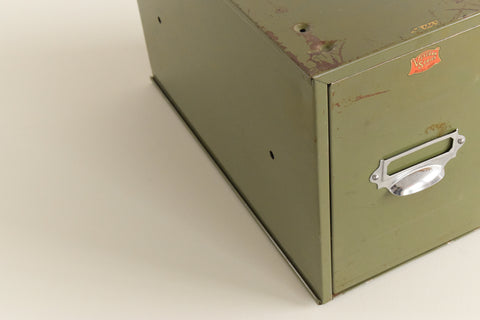 Vintage Green Metal Filing Box Single Drawer Veteran Series