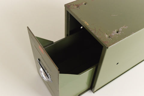 Vintage Green Metal Filing Box Single Drawer Veteran Series