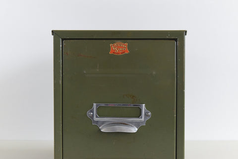 Vintage Green Metal Filing Box Single Drawer Veteran Series