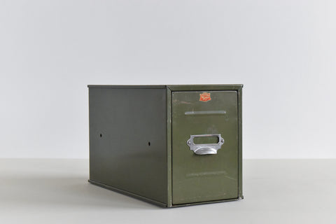 Vintage Green Metal Filing Box Single Drawer Veteran Series
