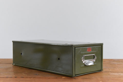 Vintage Green Metal Filing Box Single Drawer Veteran Series