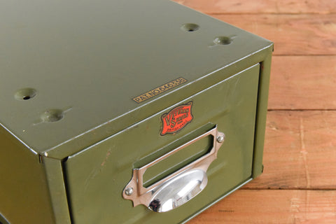 Vintage Green Metal Filing Box Single Drawer Veteran Series