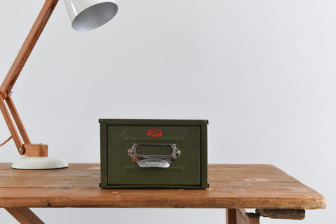 Vintage Green Metal Filing Box Single Drawer Veteran Series
