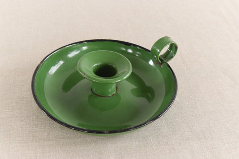 Vintage Rustic Green Enamel Candle Holder