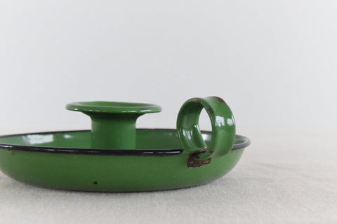 Vintage Rustic Green Enamel Candle Holder