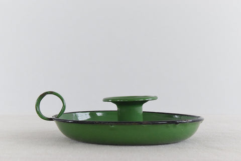 Vintage Rustic Green Enamel Candle Holder