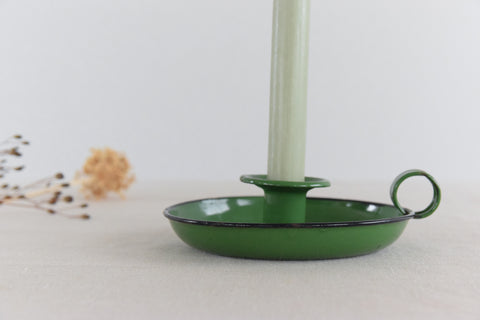 Vintage Rustic Green Enamel Candle Holder