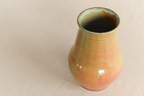 Vintage Green and Beige Scottish Kirkcudbright Studio Pottery Vase by Tom Lochhead