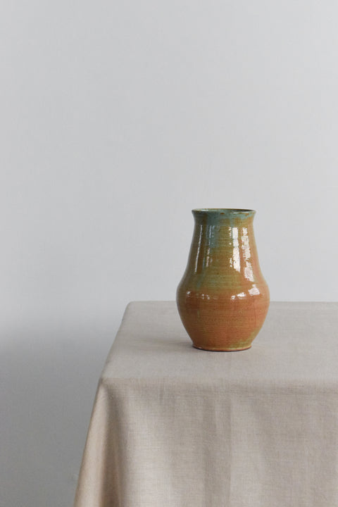 Vintage Green and Beige Scottish Kirkcudbright Studio Pottery Vase by Tom Lochhead