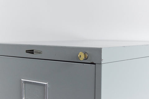 Vintage Grey/Blue Four Drawer Metal Filing Cabinet Manufactured by Harvey Milner