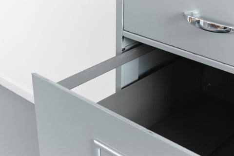 Vintage Grey/Blue Four Drawer Metal Filing Cabinet Manufactured by Harvey Milner