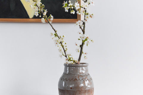 Vintage Grey Glazed Ceramic Studio Pottery Vase