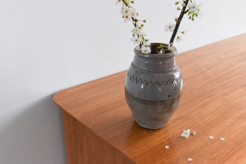 Vintage Grey Glazed Ceramic Studio Pottery Vase