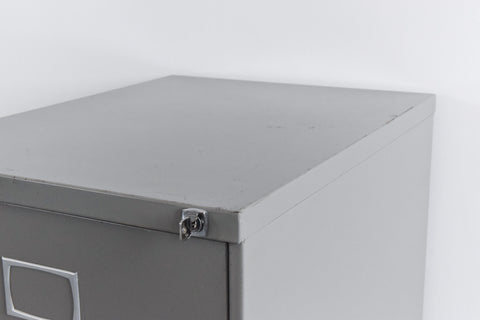 Vintage Grey Three Drawer Metal Filing Cabinet Manufactured by Triumph