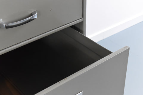 Vintage Grey Three Drawer Metal Filing Cabinet Manufactured by Triumph